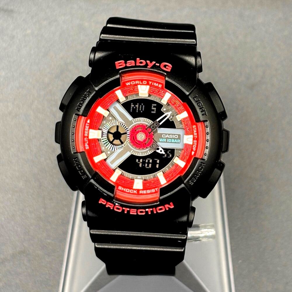Casio Baby-G BA-110SN-1A Black Red Analog Digital Watch 100M